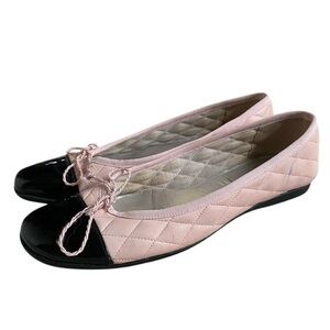 French Sole Passport Rubber Blush Quilted Black Patent Leather Ballet Flat 6.5